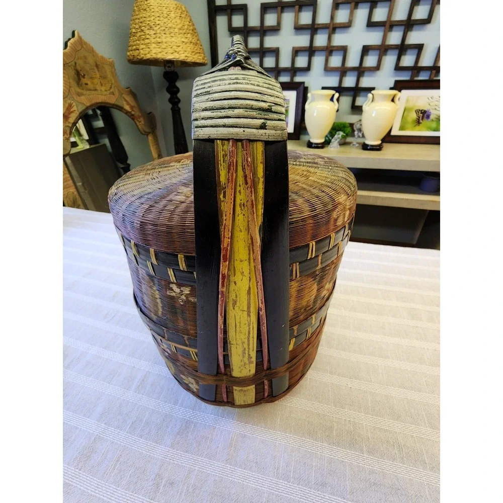 Antique Chinese Wedding Basket Hand Painted